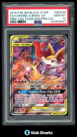 2016 POKEMON SM BLACK STAR PROMOS #SM230 CHARIZARD & BRAIXEN TAG TEAM PSA 10 - Image 1