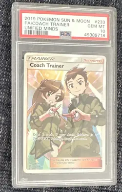 PSA 10 Coach Trainer Pokemon Sun And Moon Unified Minds - Image 1