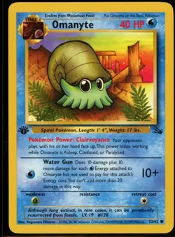 Omanyte 52/62 1st Edition Regular Non Holo WoTC Pokemon Fossil Set LP English - Image 1