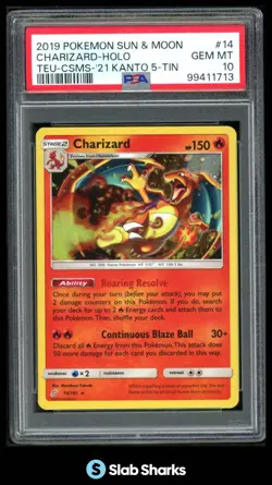 2019 POKEMON SUN & MOON TEAM UP #14/181 CHARIZARD PROMO HOLO COMOS KANTO PSA 10 - Image 1
