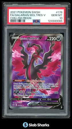 2021 POKEMON SWORD & SHIELD CHILLING REIGN #176/198 GALARIAN MOLTRES V PSA 10 - Image 1