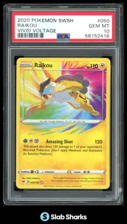 2020 POKEMON SWORD & SHIELD VIVID VOLTAGE #050/185 RAIKOU PSA 10 - Image 1