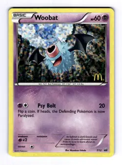 Woobat - 7/12 McDonald's Promos 2012 #007 (2012) Promo Holo NM Pokemon - Image 1