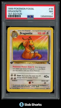 1999 POKEMON FOSSIL 1ST EDITION #19/62 DRAGONITE PSA 7 - Image 1