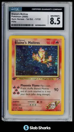 2000 POKEMON GYM HEROES 1ST EDITION #1/132 BLAINE'S MOLTRES HOLO CGC 8.5 - Image 1