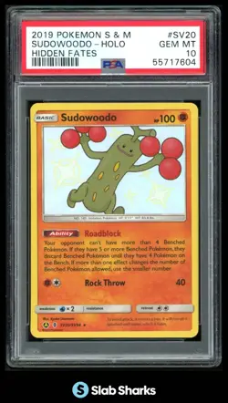 2019 POKEMON SUN & MOON HIDDEN FATES #SV20/SV94 SUDOWOODO HOLO PSA 10 - Image 1