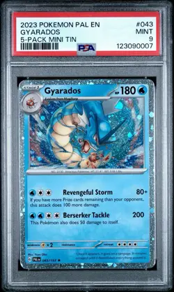 2023 Pokemon Gyarados PSA 9 Mint #043 Paldea Evolved 5-Pack Mini Tins Cosmic - Image 1