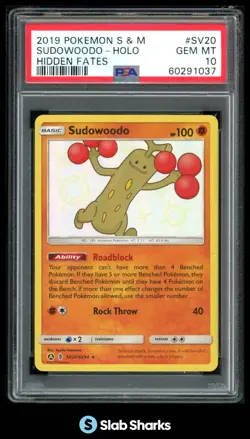 2019 POKEMON SUN & MOON HIDDEN FATES #SV20/SV94 SUDOWOODO HOLO PSA 10 - Image 1