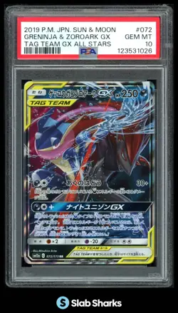 2019 POKEMON JPN 072/173 GRENINJA & ZOROARK GX FULL ART TAG TEAM ALLSTARS PSA 10 - Image 1