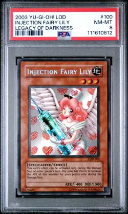 YUGIOH INJECTOR FAIRY LILY Secret Rare Holo LOD-100 PSA 8 NM-MT - Image 1