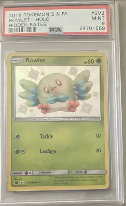 PSA 9 Rowlet Hidden Fates SV2/SV94 Shiny Vault Baby Shiny Pokemon Card 2019 - Image 1