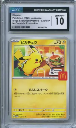 CGC 10 Gem Mint Pikachu 2025 McDonald's Promo 020/M-P Japanese Pokemon Card - Image 1