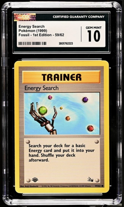 Energy Search 59/62 1st Edition Pokemon Fossil CGC 10 Gem Mint - Image 1