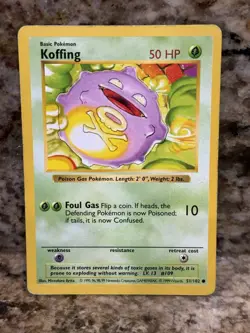 Pokemon Koffing 51/102 WotC Base Set Shadowless Unlimited MP - Image 1