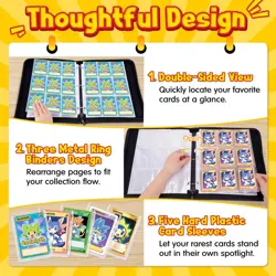 9 Pocket Zipper Card Binder for 400 Game Sports Cards w/ 5 Hard Sleeves - Image 3