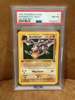 1999 POKEMON FOSSIL 1ST EDITION #1 AERODACTYL - HOLO PSA 8 - Image 3