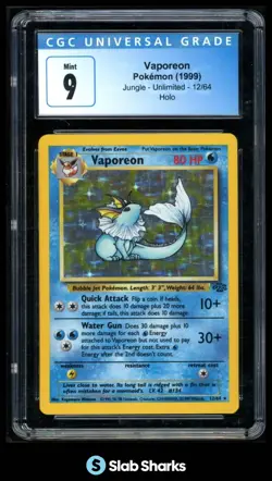 1999 POKEMON JUNGLE UNLIMITED #12/64 VAPOREON HOLO CGC 9 - Image 1