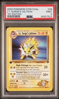 2000 POKEMON GYM CHALLENGE 28 LT. SURGE'S JOLTEON PSA 9 MINT 1ST EDITION - Image 1