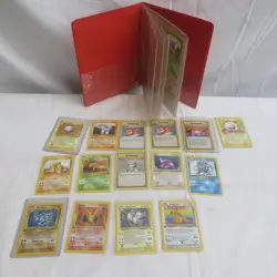 Lot of 15 Pokemon Trading Cards in Album w/ Protective Sleeves Collection Binder - Image 1