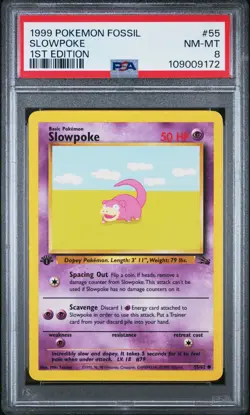 Pokemon Card Slowpoke 55/62 1st Edition Fossil Set 1999 PSA 8 NM-MT - Image 1