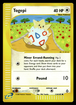 ✅ Togepi 114/147 2002 Aquapolis Set Pokemon Card Vintage WOTC Reverse Holo N/M ✅ - Image 1