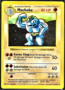 1999 Pokemon TCG WoTC Base Set: Machoke 034/102 (Shadowless) Uncommon - LP - Image 1