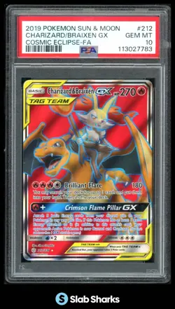 2019 POKEMON SM COSMIC ECLIPSE #212/236 CHARIZARD BRAIXEN GX TAG TEAM PSA 10 - Image 1