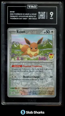 2025 POKEMON DAY PRISMSTIC EVOLUTIONS EEVEE REVERSE HOLO 074/131 TAG 9 - Image 1
