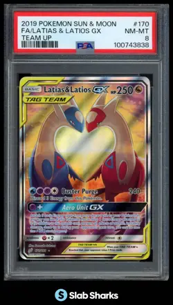 2019 POKEMON SUN & MOON TEAM UP #170/181 LATIAS & LATIOS TAG TEAM GX PSA 8 - Image 1