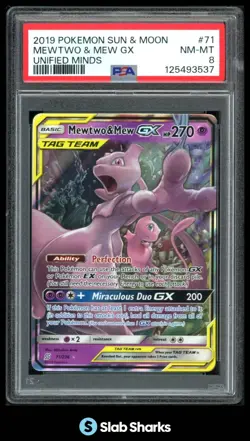 2019 POKEMON SUN & MOON UNIFIED MINDS #71/236 MEWTWO MEW GX TAG TEAM PSA 8 - Image 1