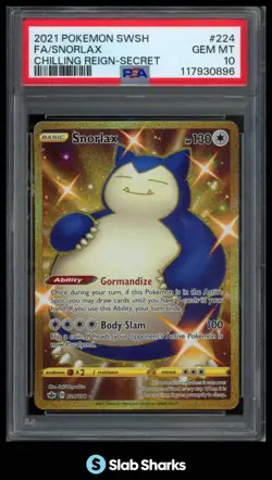 2021 POKEMON SWORD & SHIELD CHILLING REIGN #224/198 SNORLAX SECRET RARE PSA 10 - Image 1