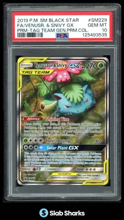 2019 POKEMON SM BLACK STAR PROMOS #SM229 VENUSAUR SNIVY FA GX TAG TEAM PSA 10 - Image 1