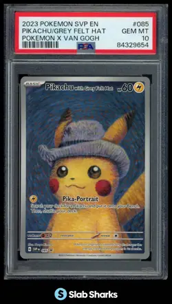 2023 POKEMON BLACK STAR PROMOS SVP EN #085 PIKACHU GREY FELT HAT VAN GOGH PSA 10 - Image 1