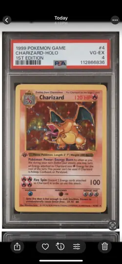 1999 Pokemon Game: 1ST EDITION CHARIZARD HOLO VG-EX PSA 4 - Image 1