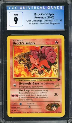 CGC 9 Brock's Vulpix (W Stamp) Gym Challenge 37/132 Pokemon Card B5 - Image 1