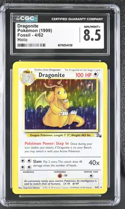CGC 8.5 Dragonite 1999 Fossil 4/62 Holo Pokemon Card - Image 1
