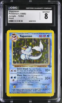 CGC 8 Vaporeon 1999 Jungle 12/64 Holo Pokemon Card - Image 1