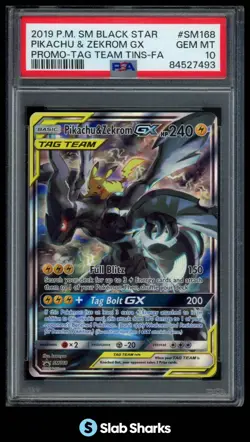 2019 POKEMON BLACK STAR PROMO #SM168 PIKACHU & ZEKROM TAG TEAM GX PSA 10 - Image 1