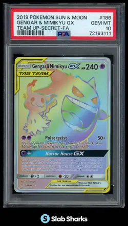 2019 POKEMON SUN & MOON TEAM UP #186/181 GENGAR & MIMIKYU TAG TEAM GX PSA 10 - Image 1