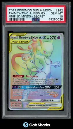 2019 POKEMON SUN & MOON UNIFIED MINDS #242/236 MEWTWO & MEW TAG TEAM GX PSA 10 - Image 1