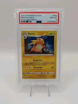 Pokemon TCG Raichu Holo Rare Card Evolving Skies 050/203 PSA 8 NM-MT 2021 - Image 1