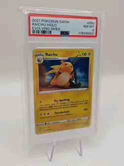 Pokemon TCG Raichu Holo Rare Card Evolving Skies 050/203 PSA 8 NM-MT 2021 - Image 2
