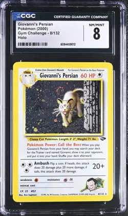 CGC 8 NM/MINT Giovanni's Persian 2000 Gym Challenge 8/132 Pokemon Card ??SWIRL?? - Image 1