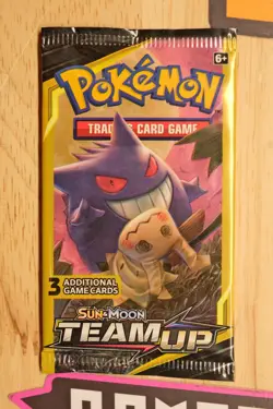 Pokemon Team Up Booster Pack (3 Card Mini Pack) - Sealed - Gengar Mimikyu Art - Image 1