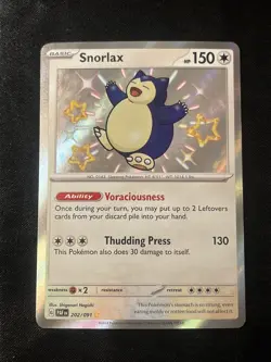 Pokemon Snorlax TCG Baby Shiny Holo Card 202/091 Paldean Fates Mint Condition - Image 1