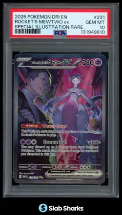 2025 POKEMON #231/182 TEAM ROCKET'S MEWTWO EX SPECIAL ILLUSTRATION RARE PSA 10 - Image 1