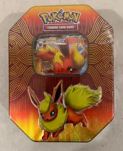 2019 POKEMON FLAREON GX SUN & MOON ERA ELEMENTAL POWER TIN FACTORY SEALED - Image 2