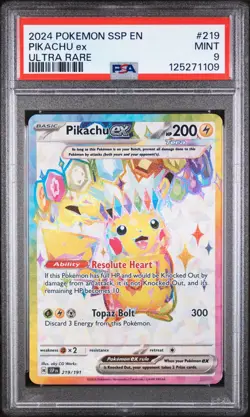 Pikachu Ex Ultra Rare Pokemon Ssp En-Surging Sparks 219/191 PSA 9 - Image 1