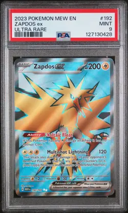 ZAPDOS EX #192 ULTRA RARE FULL ART 2023 POKEMON MEW SCARLET & VIOLET 151 PSA 9 - Image 1