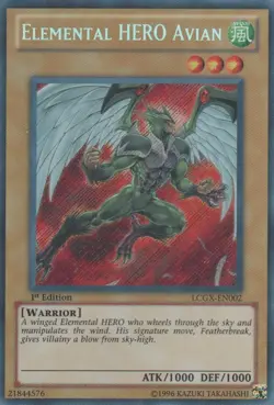 Yugioh! LP Elemental HERO Avian - LCGX-EN002 - Secret Rare - 1st Edition Lightly - Image 1